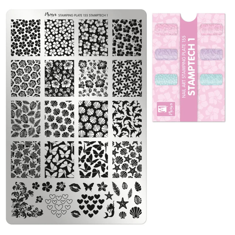 Moyra Stamping Plate 155 Stamptech + Gratis Try-on plate Sheet
